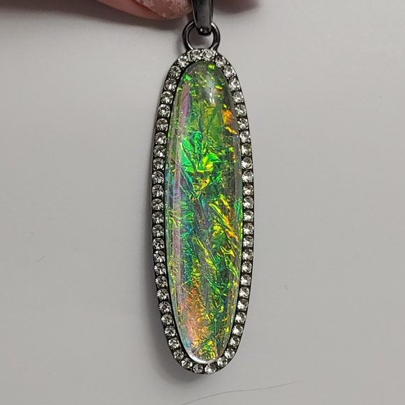 Long Iridescent Rhinestone Pendant - Picture 1 of 6